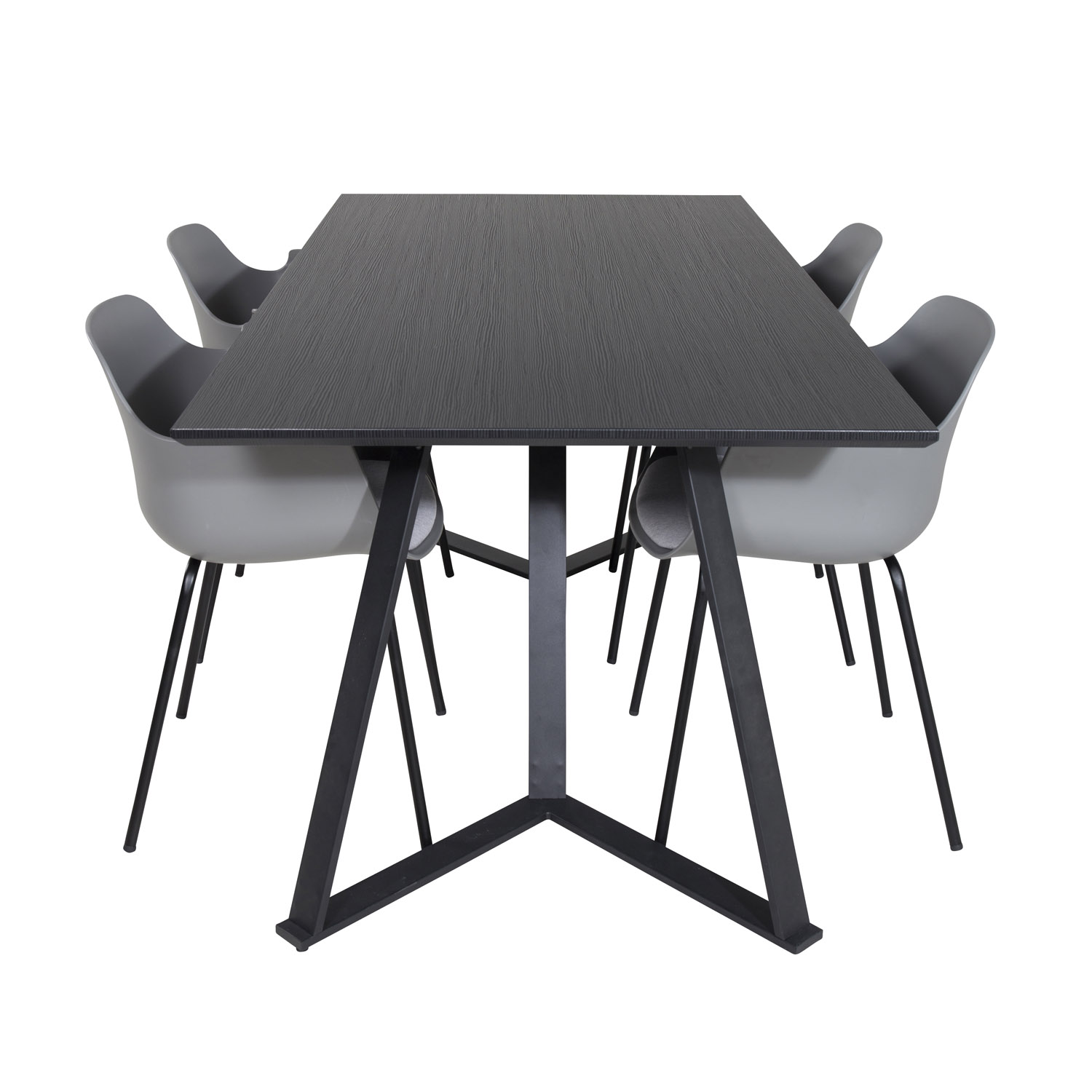 VENTURE DESIGN Marina spisebordssæt, m. 4 stole - sort finer/sort metal og grå plastik/sort metal