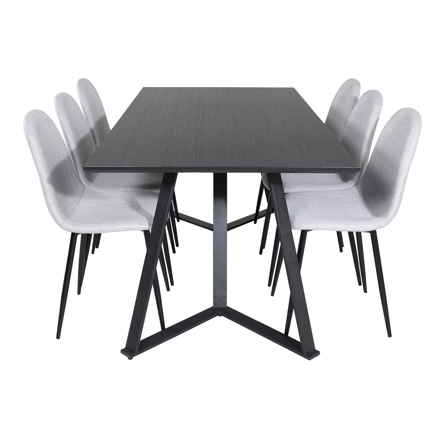 VENTURE DESIGN Marina spisebordssæt, m. 6 stole - sort finer/sort metal og lysegrå stof/sort metal