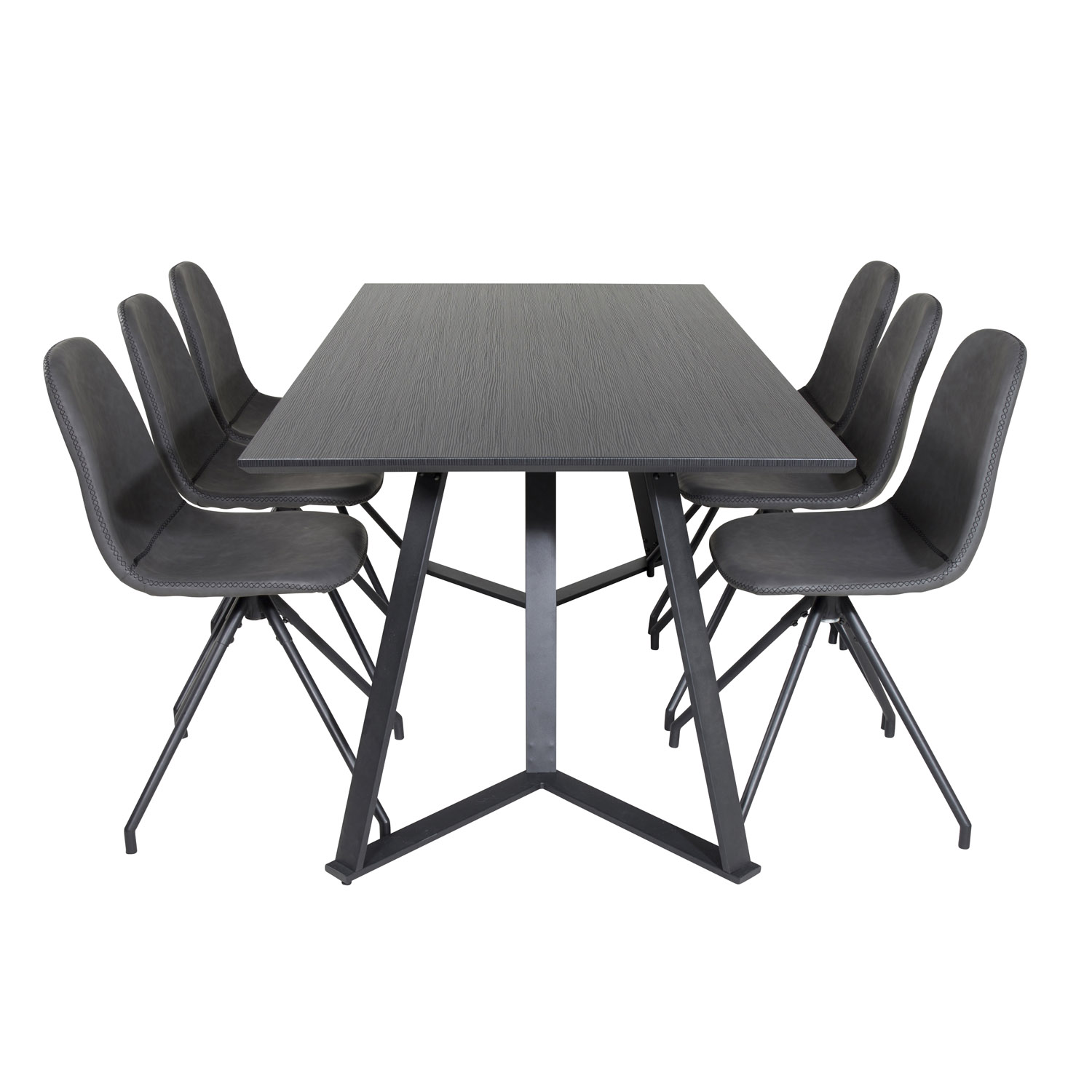 VENTURE DESIGN Marina spisebordssæt, m. 6 stole - sort finer/sort metal og sort PU/sort metal