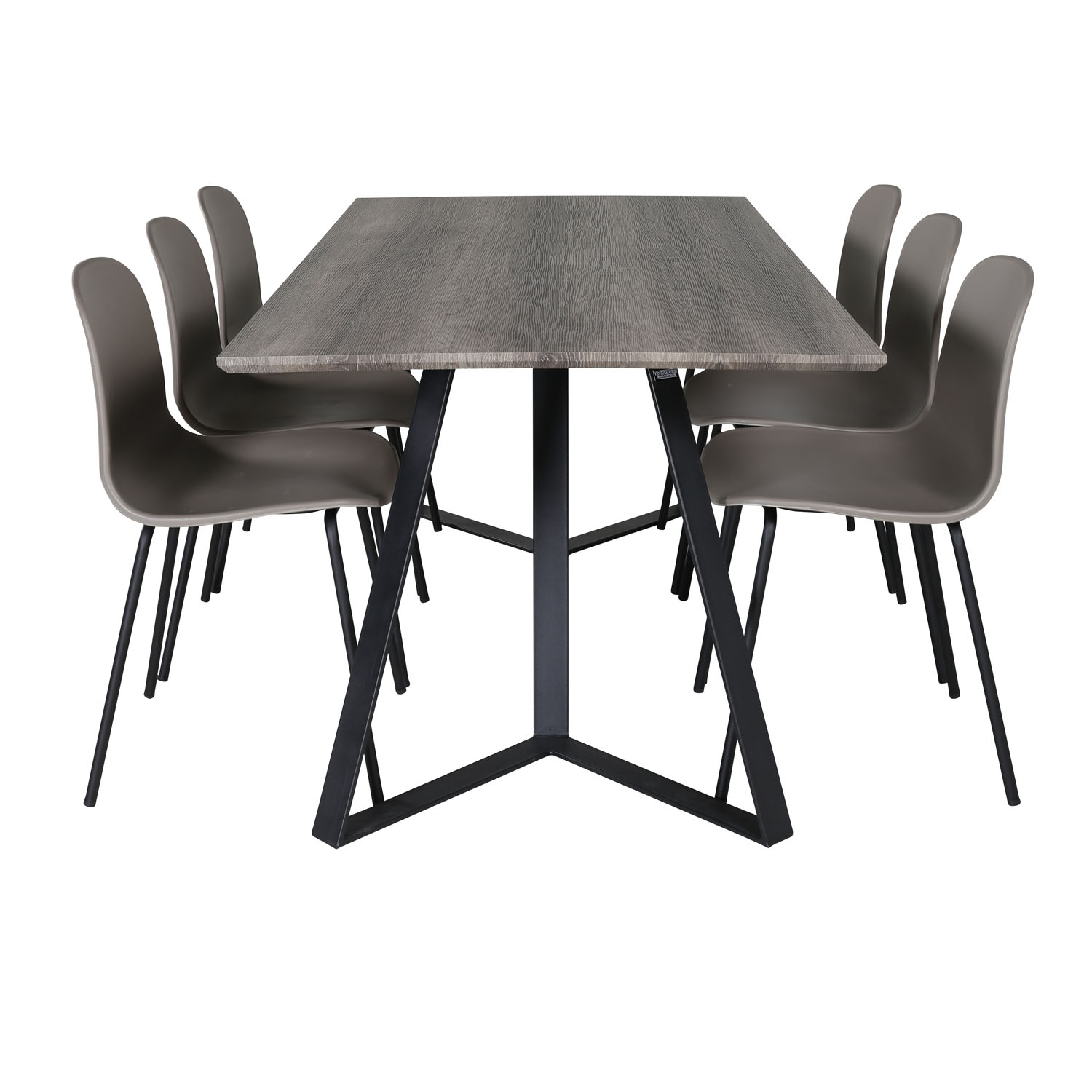 VENTURE DESIGN Marina spisebordssæt, m. 6 stole - grå finer/sort metal og khaki plastik/sort metal