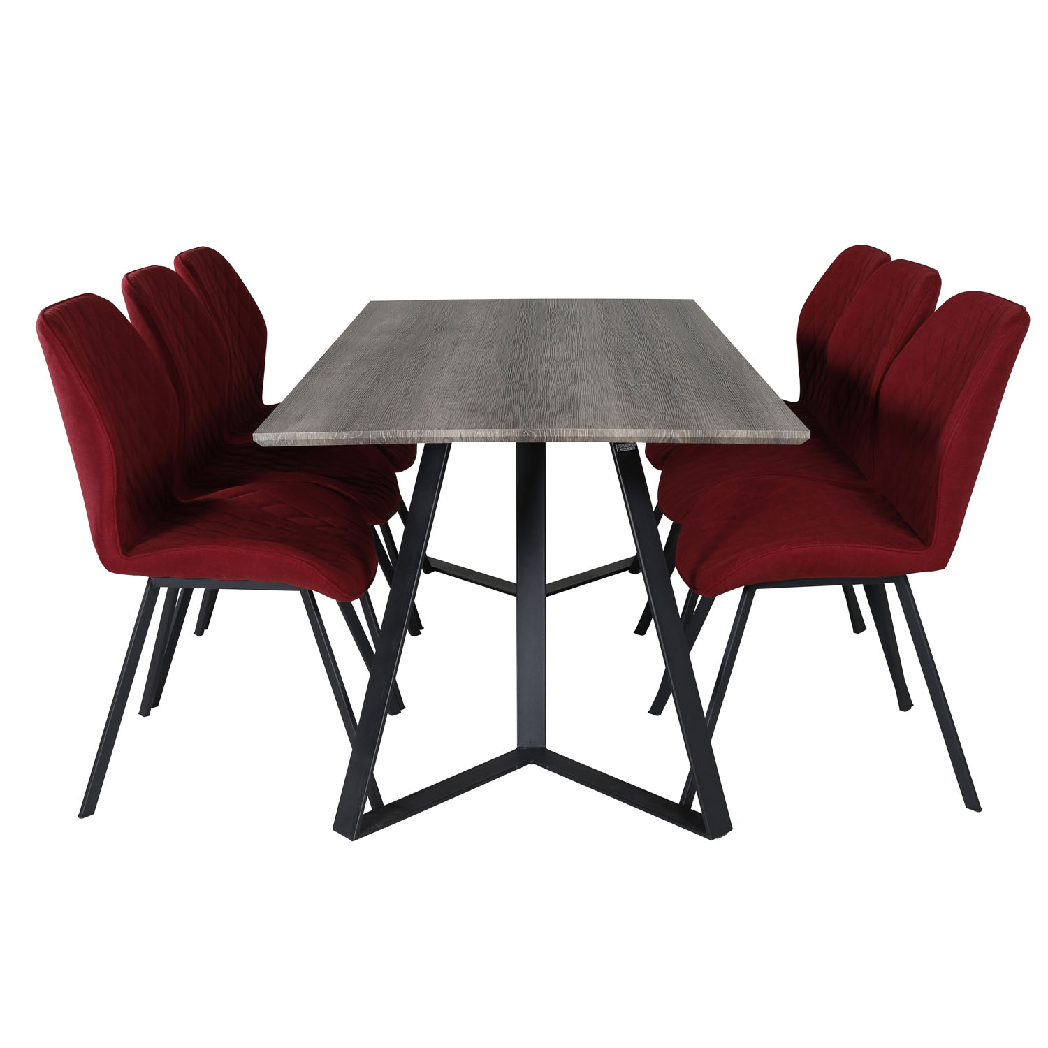 VENTURE DESIGN Marina spisebordssæt, m. 6 stole - grå finer/sort metal og rød stof/sort metal