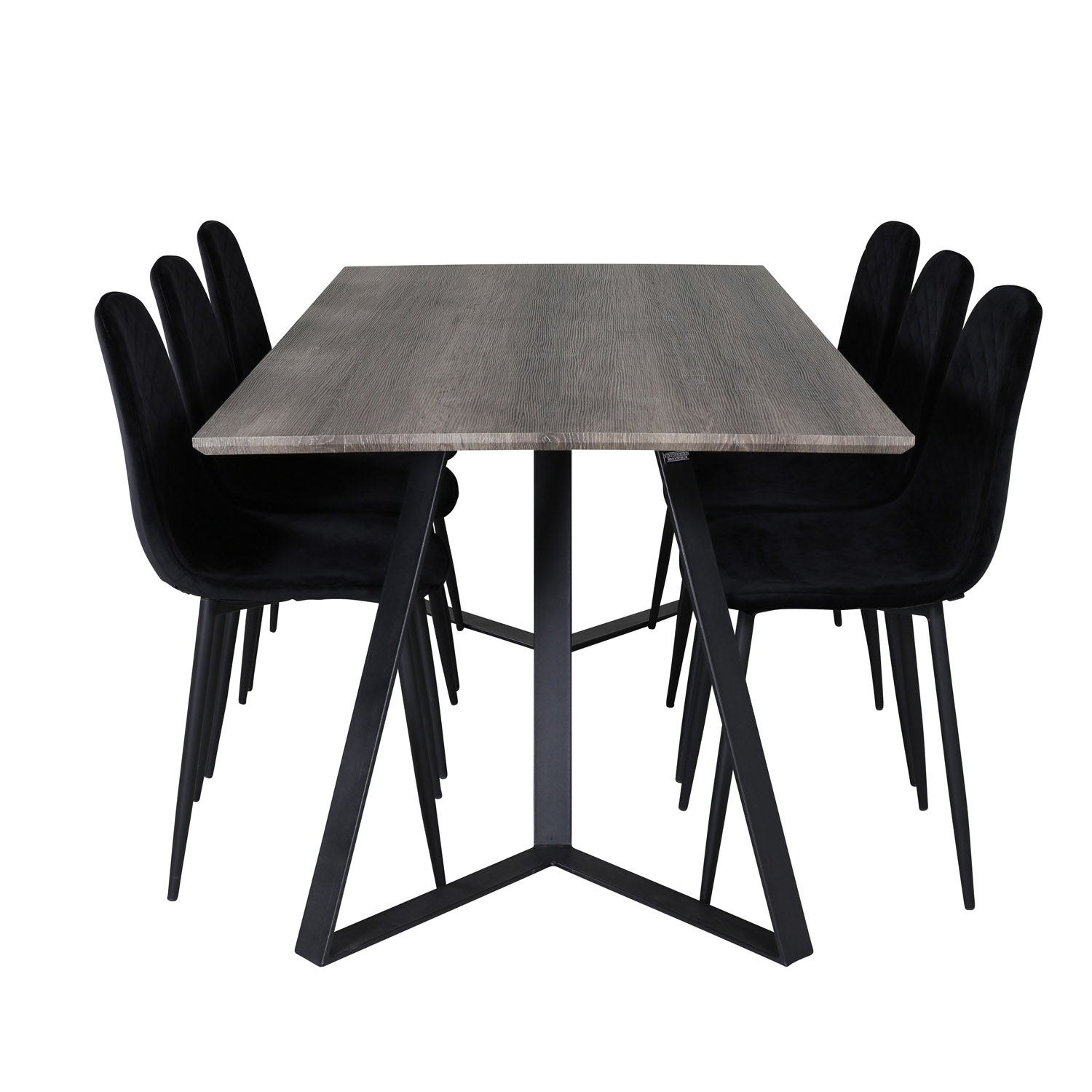 VENTURE DESIGN Marina spisebordssæt, m. 6 stole - grå finer/sort metal og sort fløjl/sort metal