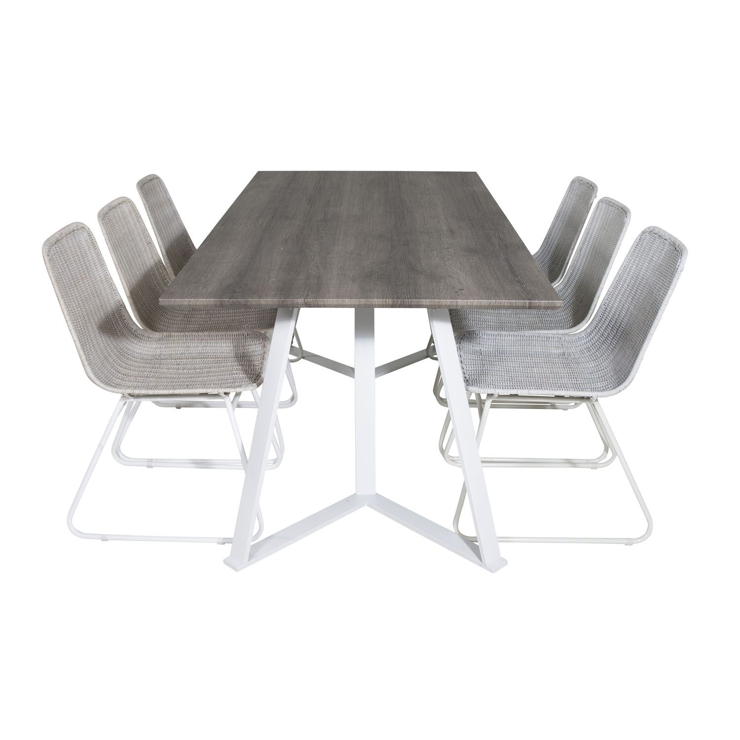 Billede af VENTURE DESIGN Marina spisebordssæt, m. 6 stole - grå finer/hvid metal og hvid rattan/hvid metal