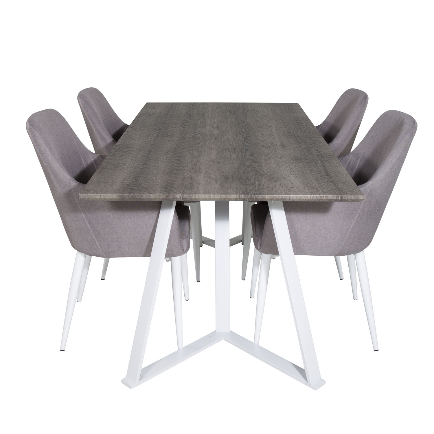 VENTURE DESIGN Marina spisebordssæt, m. 4 stole - grå finer/hvid metal og grå stof/hvid metal