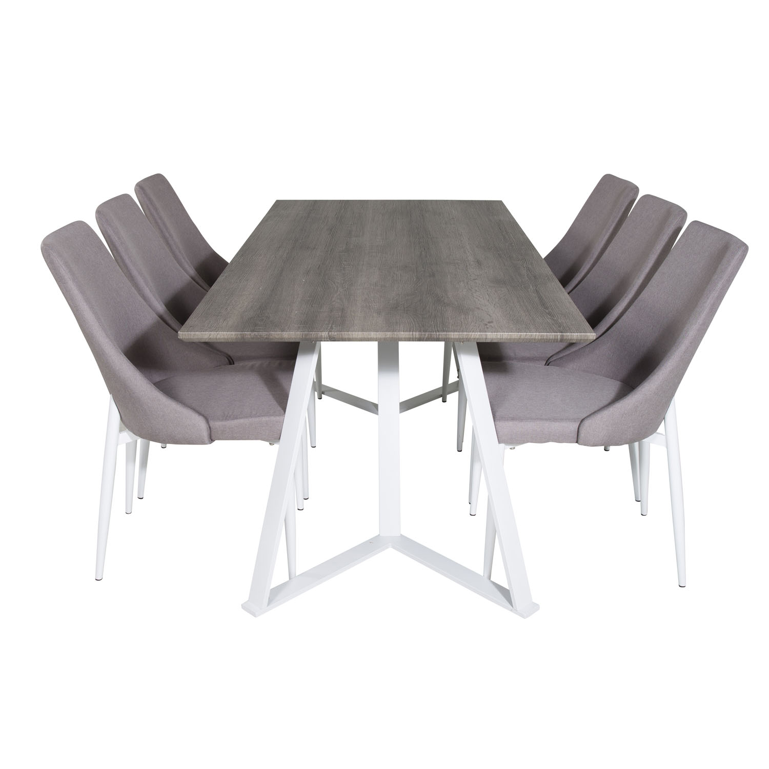 VENTURE DESIGN Marina spisebordssæt, m. 6 stole - grå finer/hvid metal og grå stof/hvid metal