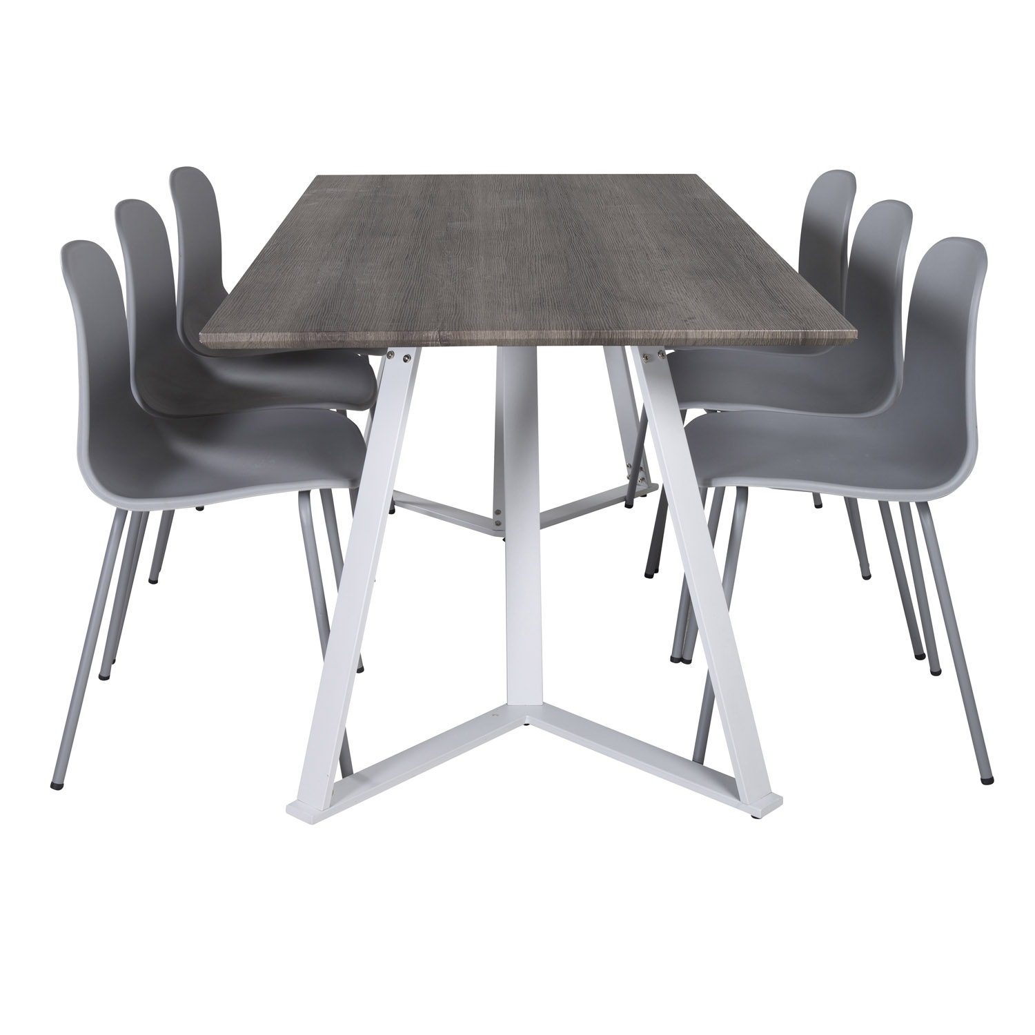 Billede af VENTURE DESIGN Marina spisebordssæt, m. 6 stole - grå finer/hvid metal og grå plastik/grå metal