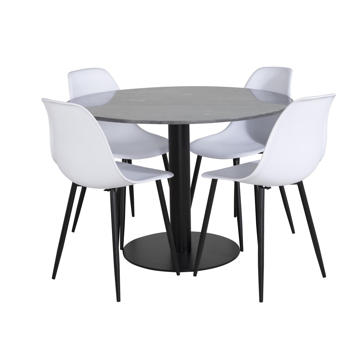 VENTURE DESIGN Estelle spisebordssæt, m. 4 stole - sort marmor/sort metal og hvid plastik/sort metal