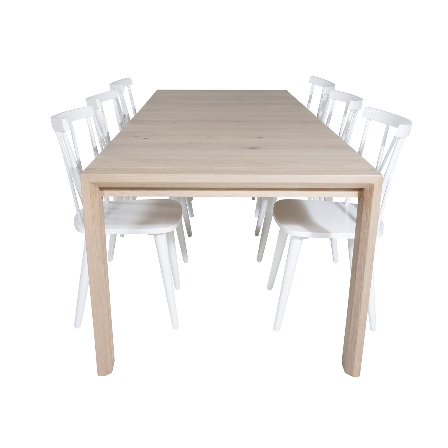 VENTURE DESIGN Slider spisebordssæt, m. 6 stole - hvidvasket egefiner/eg og hvid gummitræ