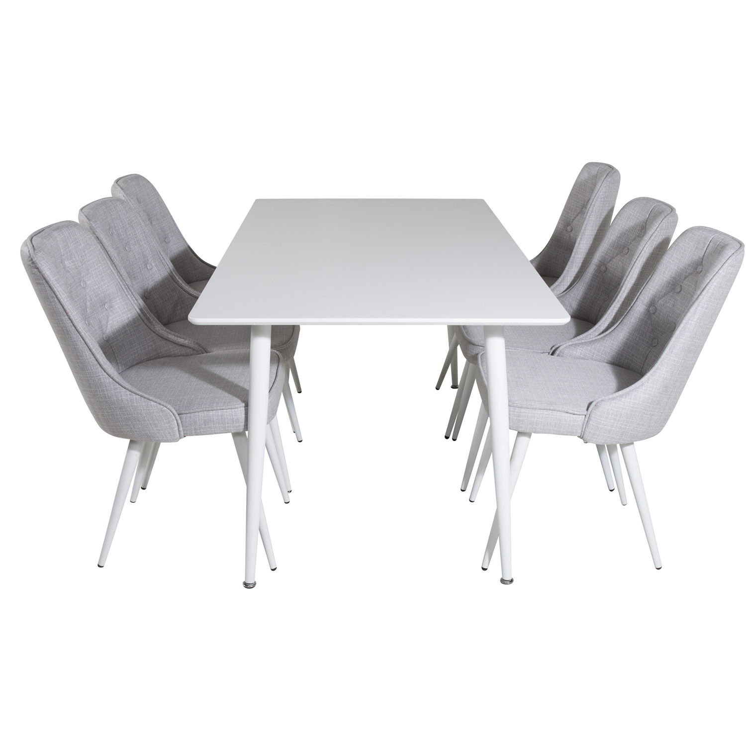 Billede af VENTURE DESIGN Polar spisebordssæt, m. 6 stole - hvid MDF/hvid metal, lysegrå stof/hvid metal