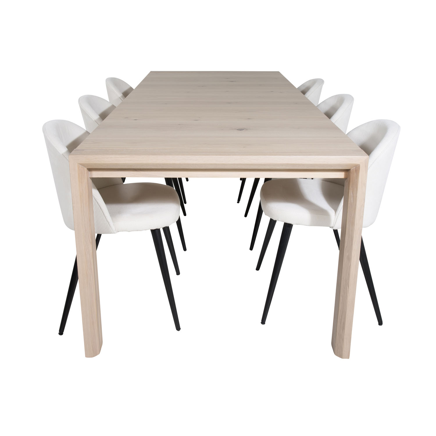 5: VENTURE DESIGN Slider spisebordssæt, m. 6 stole - hvidvasket egefiner/eg og beige fløjl/sort metal