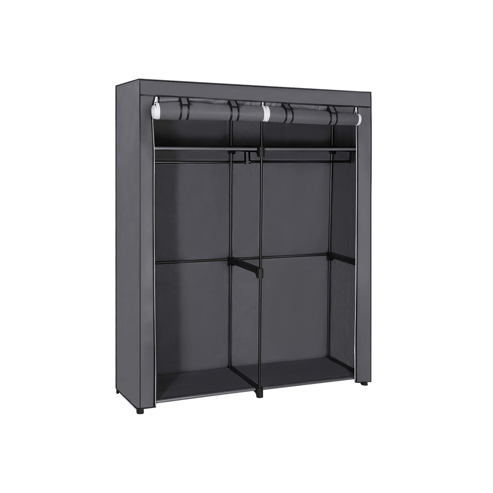 SONGMICS Garderobe, Tøjopbevaringsgarderobe til soveværelse med 2 tøjstativer, Bærbar stofgarderobe, Sammenklappelig, Tøjstativ, til skab, 43 x 140 x 174 cm, Grå RYG02GY