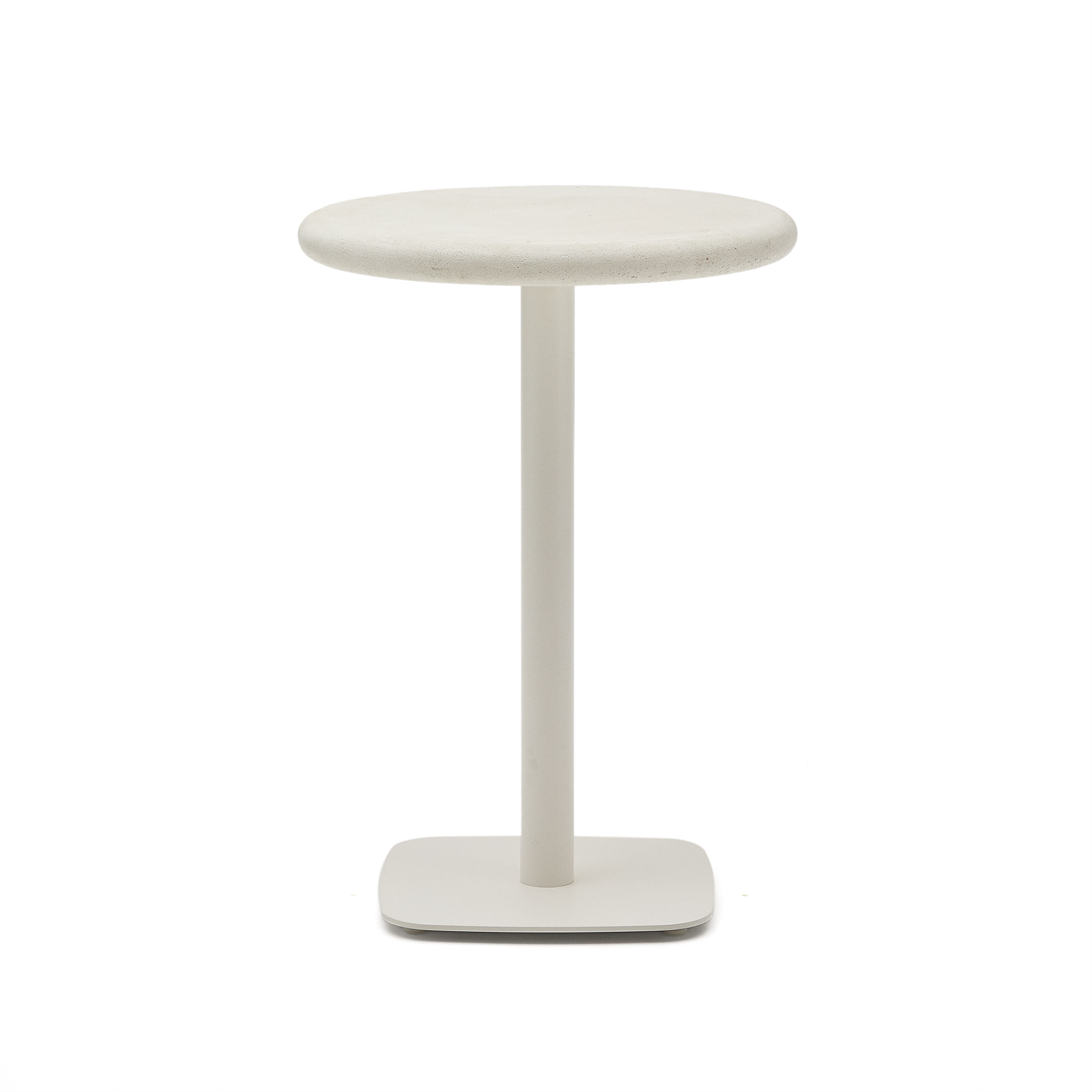 KAVE HOME Dina udendørs højt rundt bord med hvid cementplade Ã70cm og hvid stålfod 48x48x96cm