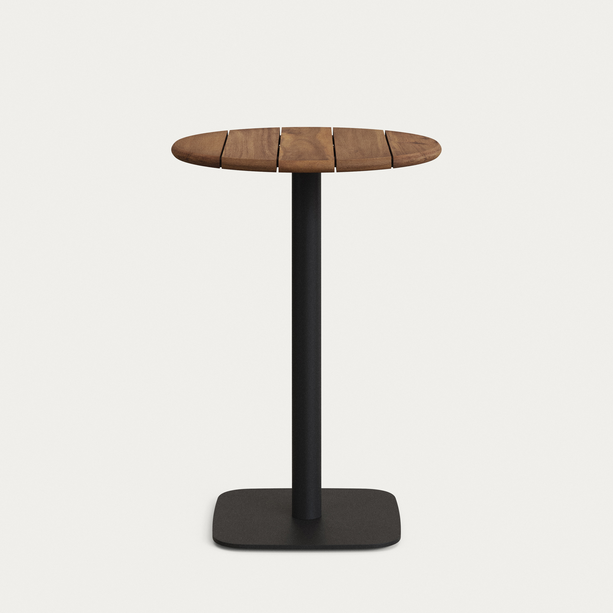 KAVE HOME Saura udendørs høj barbord, firkantet fod - valnødfinish akacie og sort metal (Ø70x99)