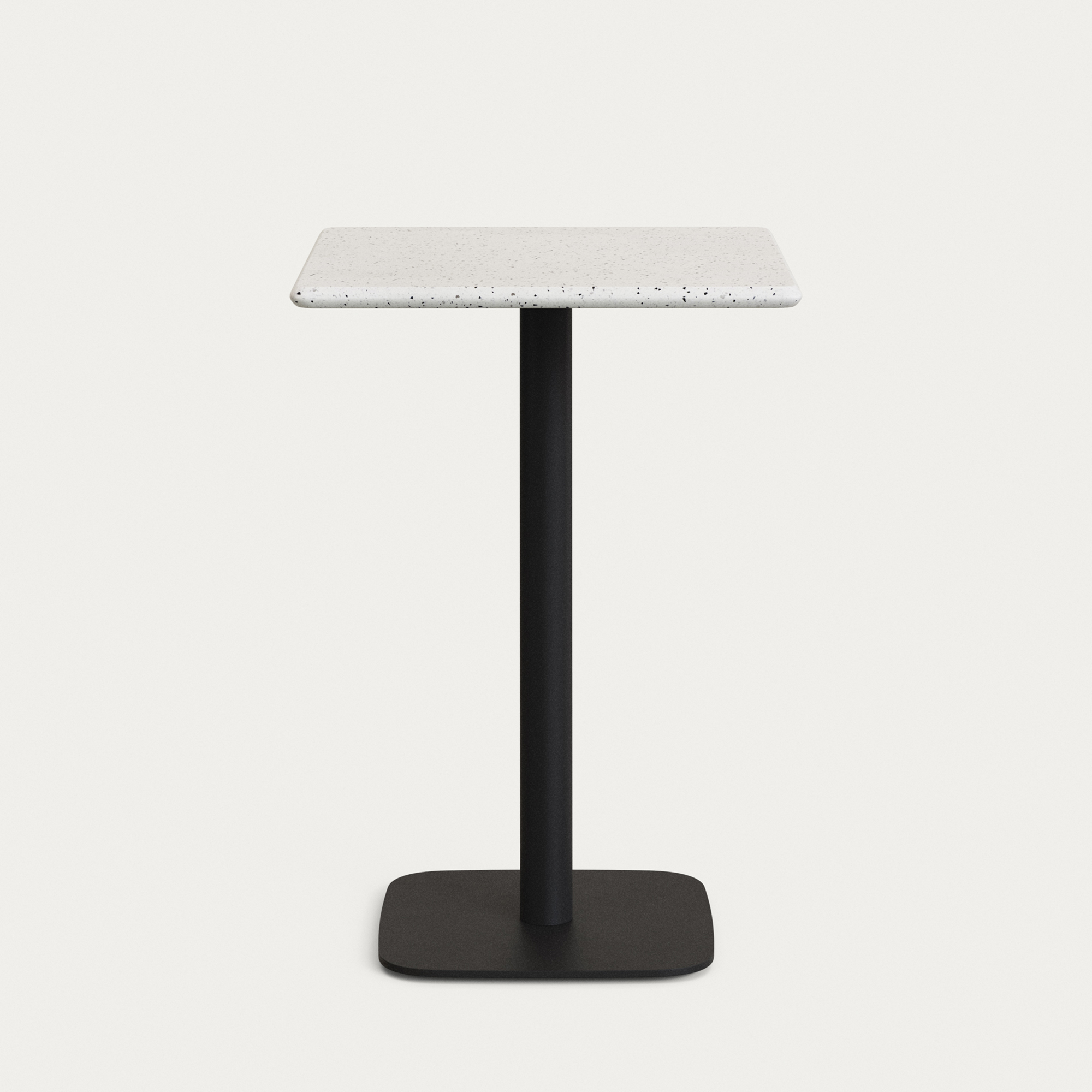 KAVE HOME Saura udendørs høj barbord, kvadratisk - hvid terrazzo og sort metal (70x70x99)