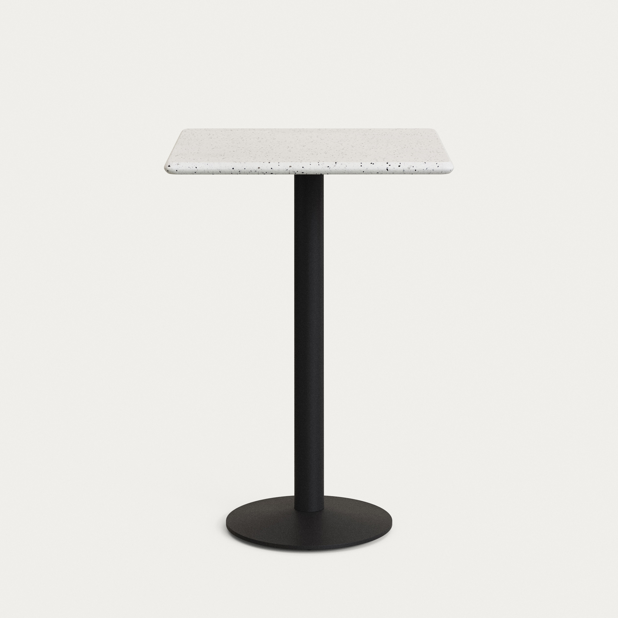 Kave Home Saura Udendørs Høj Barbord Kvadratisk Hvid Terrazzo Og Sort Metal 70x70x99