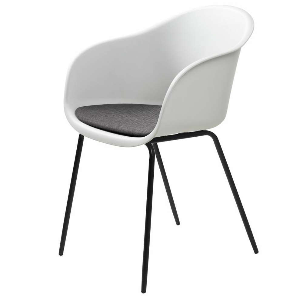 Elegance spisebordsstol, m. armlæn - hvid polypropylen og sort metal