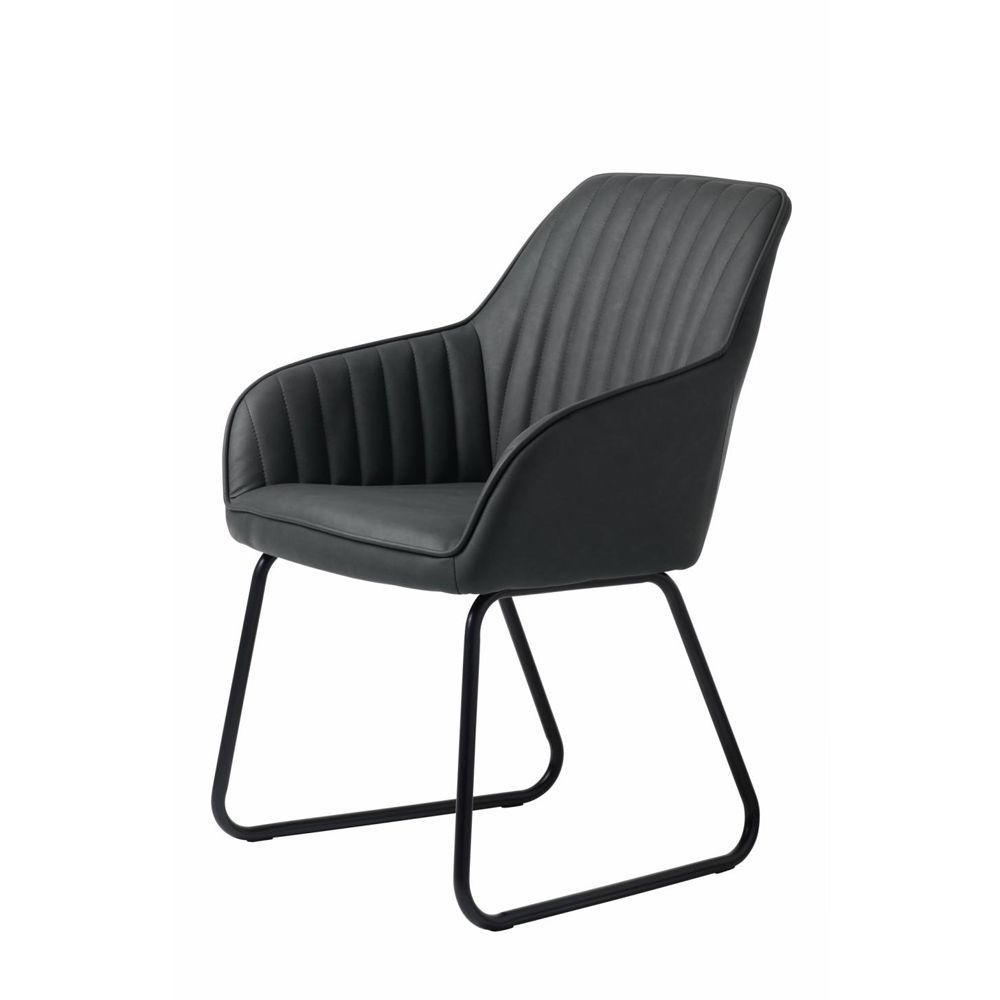 Serenity spisebordsstol, m. armlæn - mørkegrå PU og sort metal