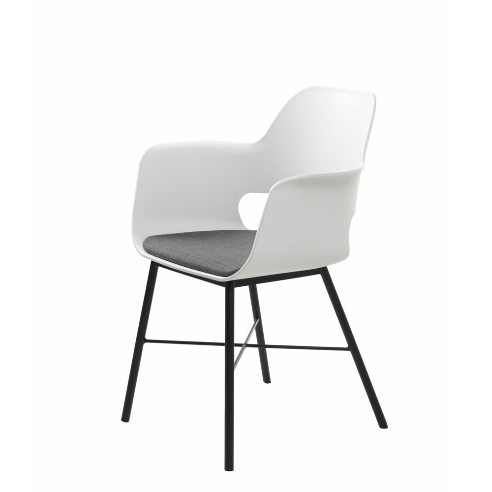 Zeni spisebordsstol, m. armlæn - hvid polypropylen og sort metal