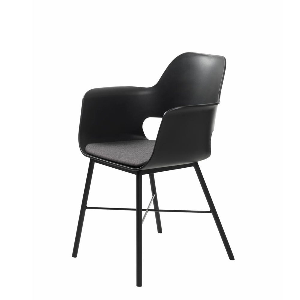 Zeni spisebordsstol, m. armlæn - sort polypropylen og sort metal