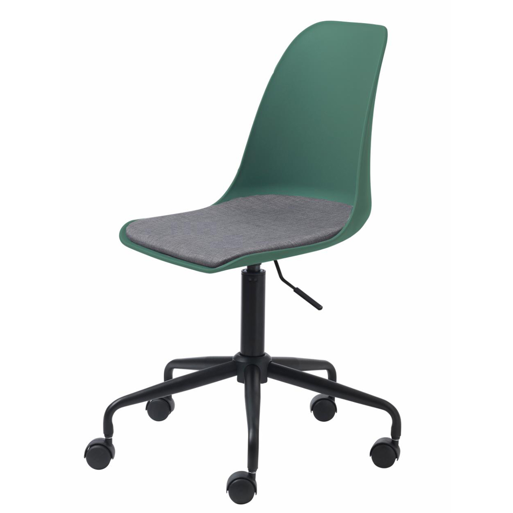 Zeni kontorstol, m. hjul - støvet grøn polypropylen og sort metal