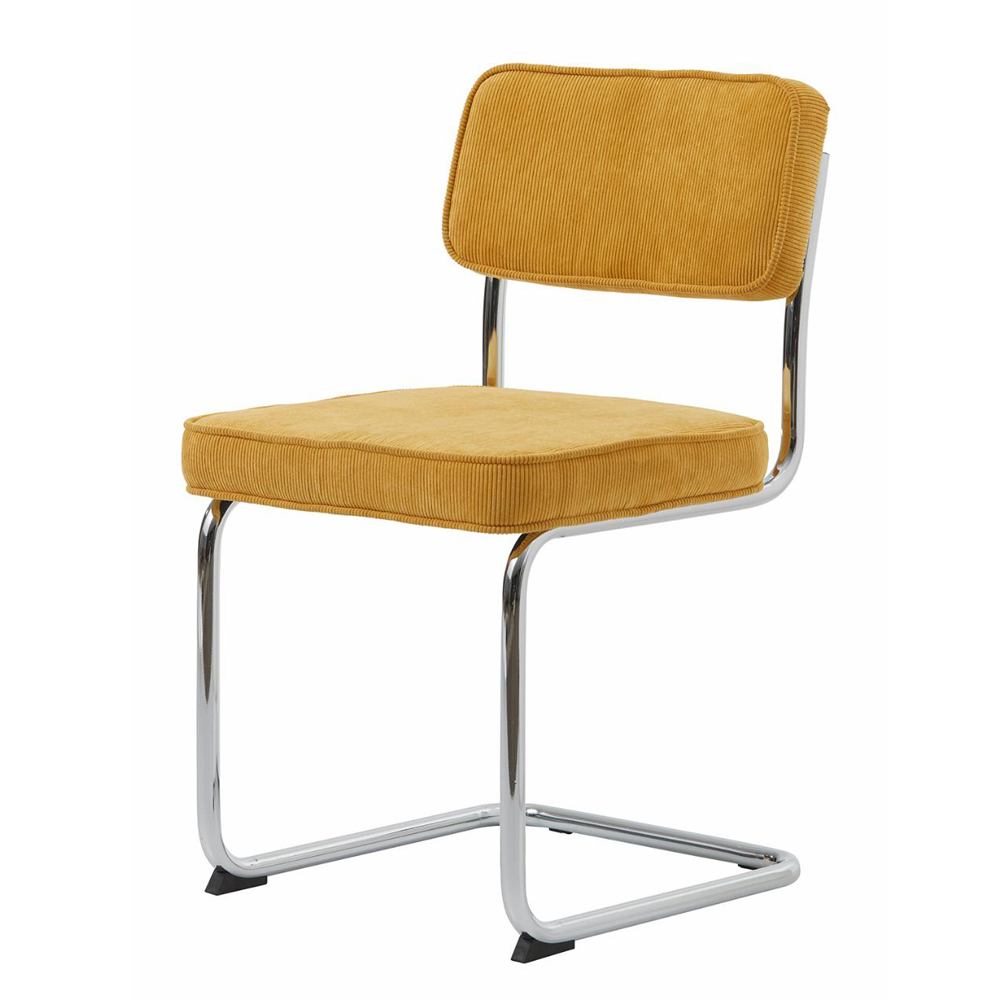 Regal spisebordsstol - gul cordoroy polyester fløjl og krom metal
