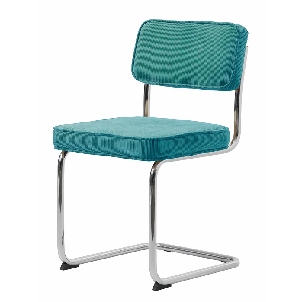 Regal spisebordsstol - blå cordoroy polyester fløjl og krom metal