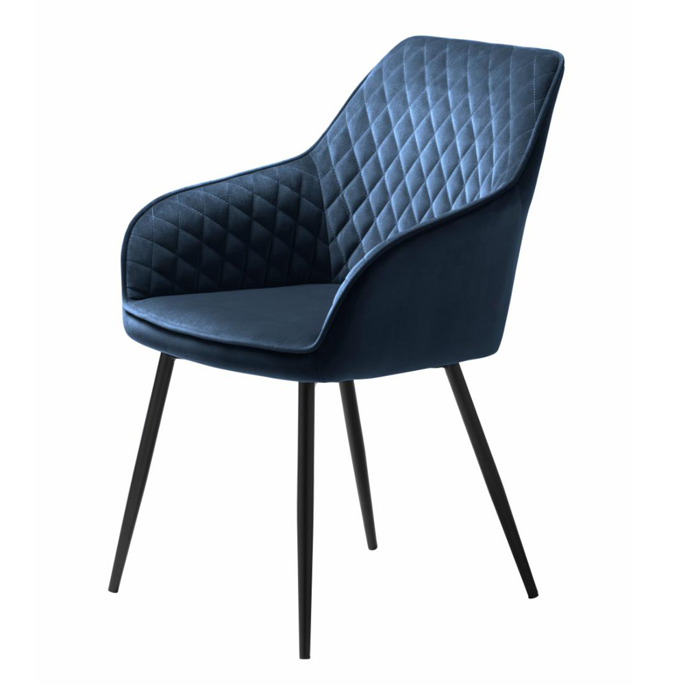 Tranquil spisebordsstol, m. armlæn - blå polyester fløjl og sort metal