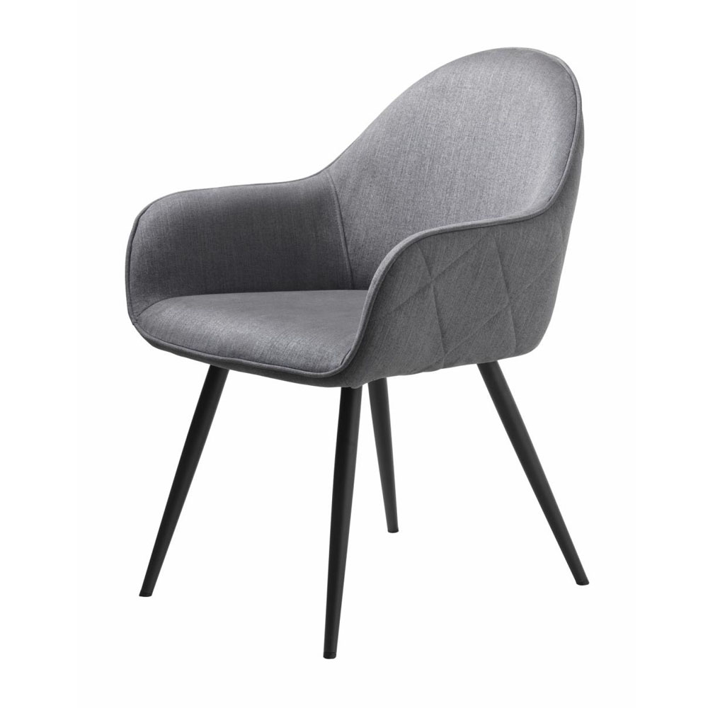 Serene spisebordsstol, m. armlæn - grå polyester og sort metal
