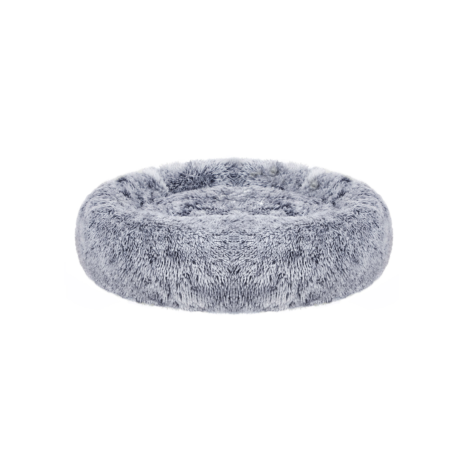 FEANDREA Hundeseng, Donut Katteseng, Blød Beroligende Kæledyrsseng med Aftageligt, Vaskbart Betræk, Blød Lang Plys, 70 cm, Grå