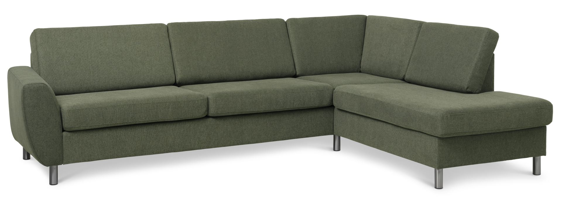Wendy set 3 OE right sofa, m. chaiselong - vinter mosgrøn polyester stof og børstet aluminium
