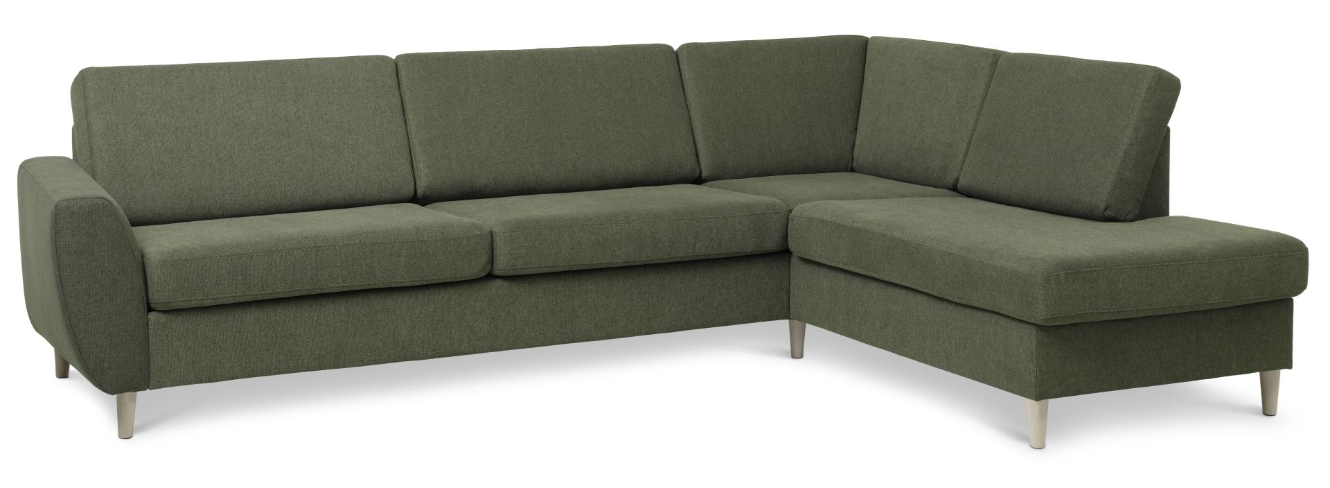 Wendy set 3 OE right sofa, m. chaiselong - vinter mosgrøn polyester stof og natur træ
