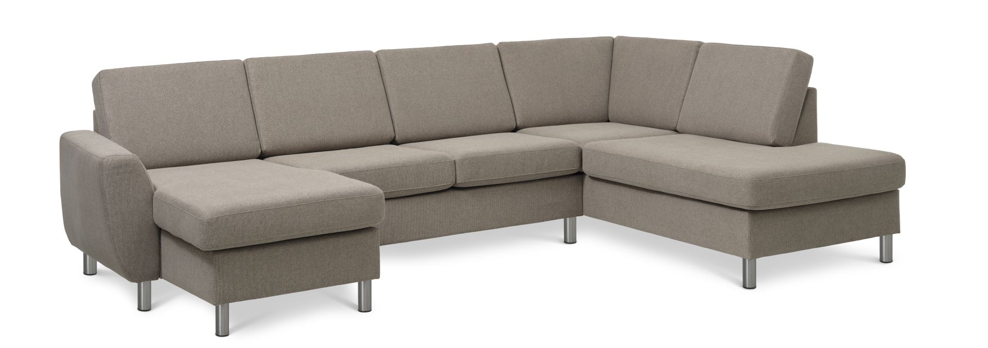 Wendy set 5 U OE right sofa, m. chaiselong - antelope beige polyester stof og børstet aluminium
