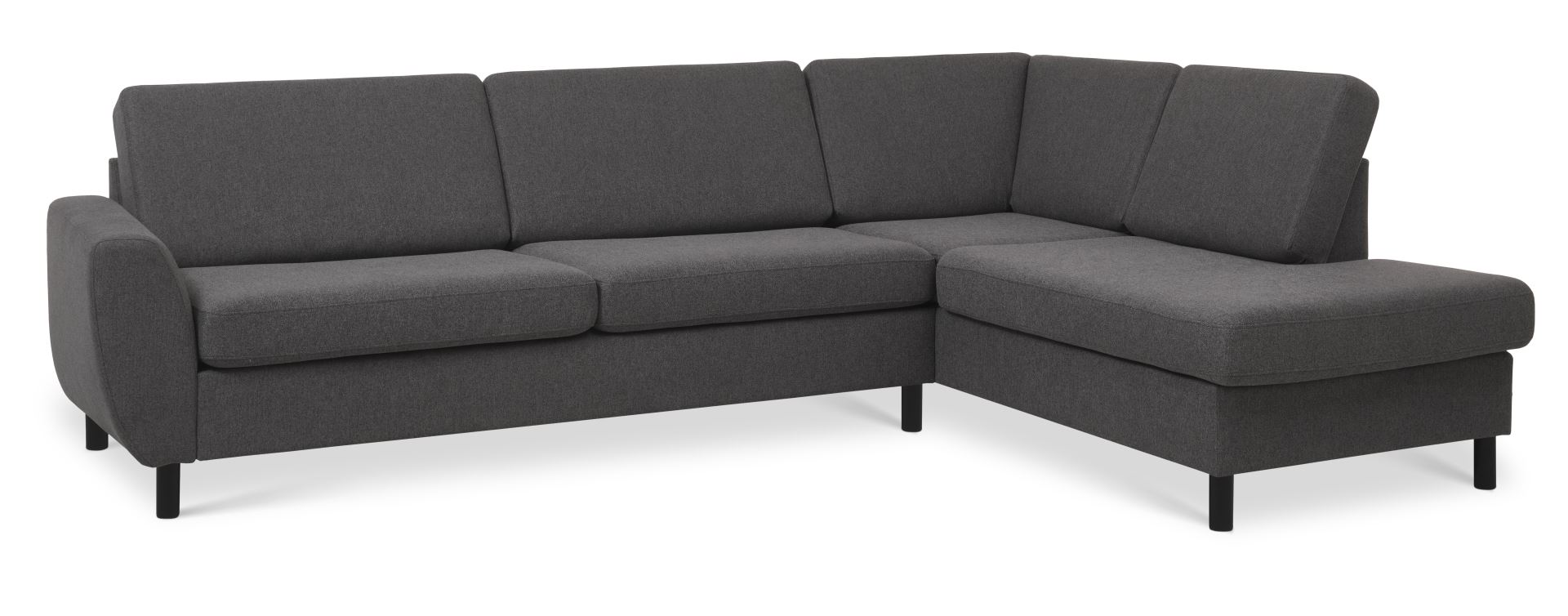 Wendy set 3 OE right sofa, m. chaiselong - antracitgrå polyester stof og sort træ