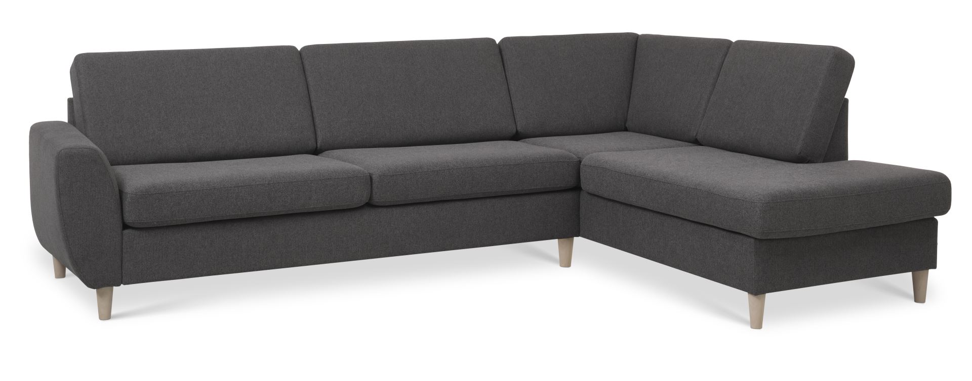 Wendy set 3 OE right sofa, m. chaiselong - antracitgrå polyester stof og natur træ