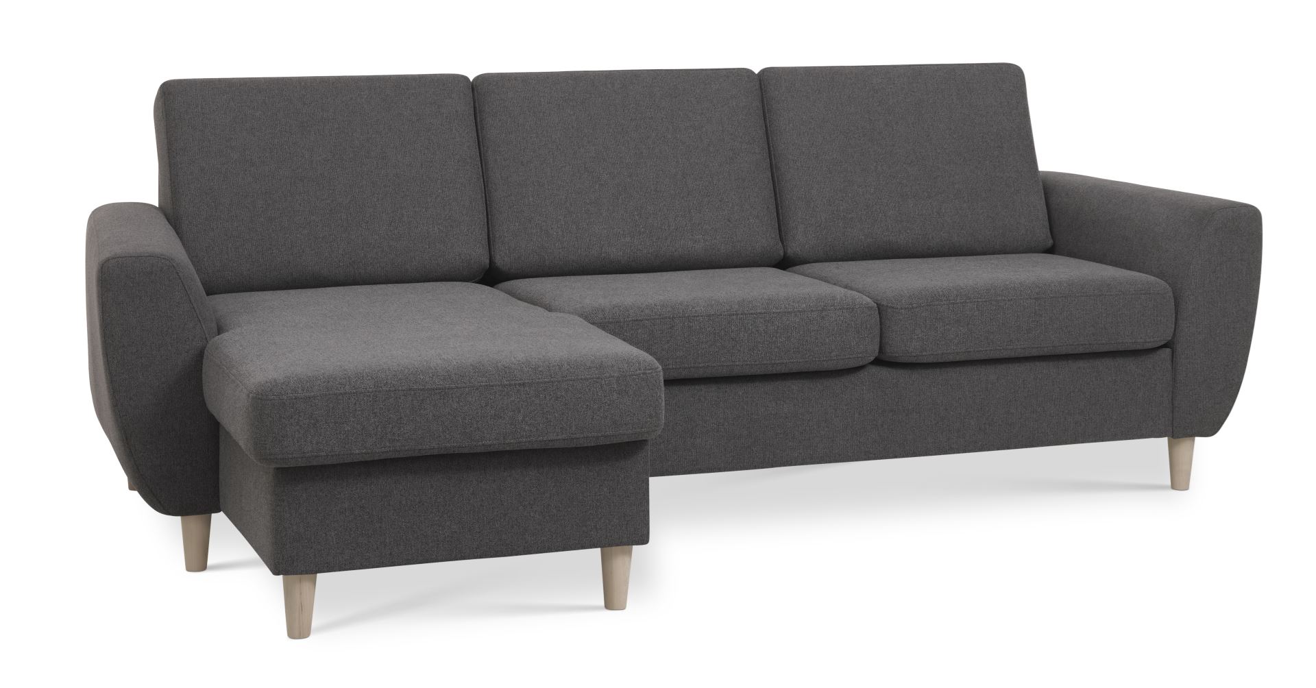Wendy set 1 3D sofa, m. chaiselong - antracitgrå polyester stof og natur træ