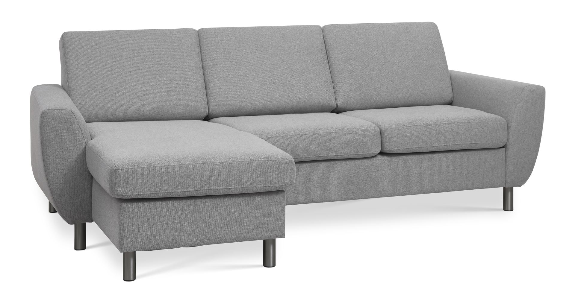 Wendy set 1 3D sofa, m. chaiselong - grå polyester stof og børstet aluminium