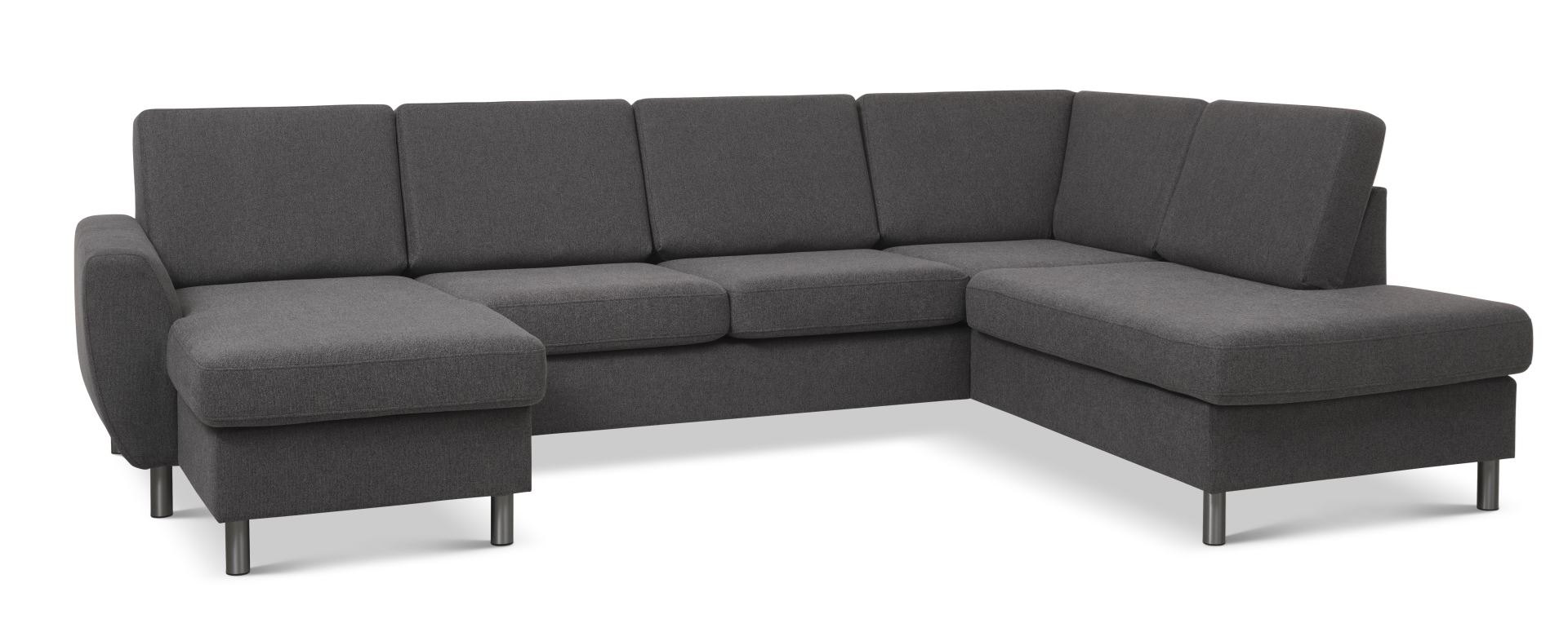 Wendy set 5 U OE right sofa, m. chaiselong - antracitgrå polyester stof og børstet aluminium