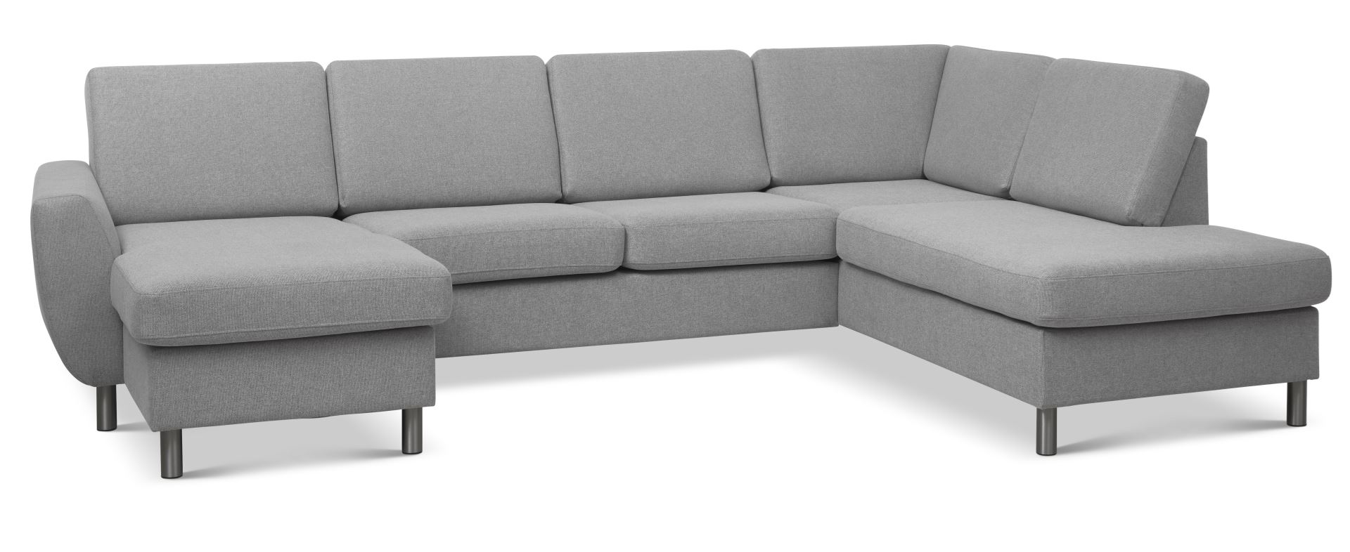 Wendy set 5 U OE right sofa, m. chaiselong - grå polyester stof og børstet aluminium