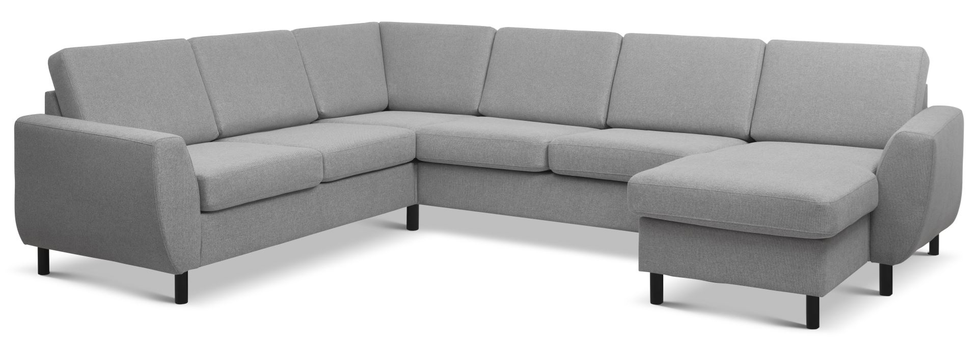 Wendy set 6 U 2C3D sofa, m. chaiselong - grå polyester stof og sort træ thumbnail