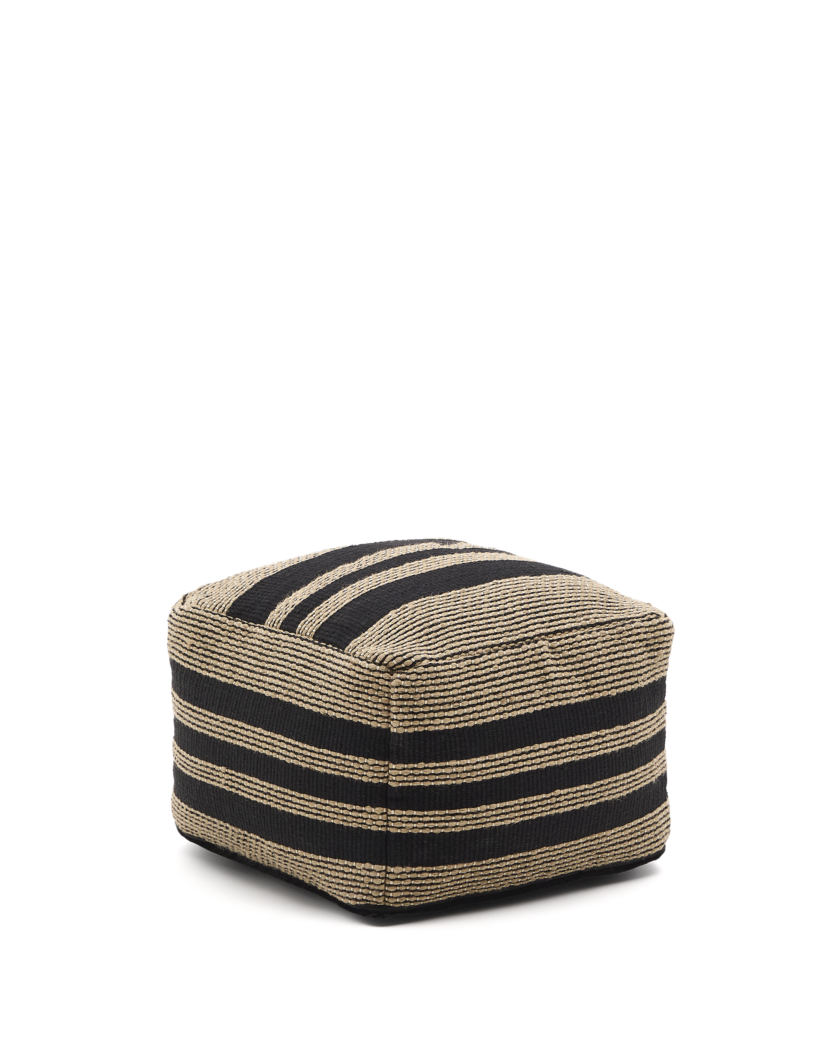 KAVE HOME Aylin puf, kvadratisk – beige og sort bomuld broderet med jute (60×60)