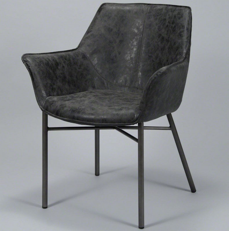 FURBO spisebordsstol - sort kunstlæder og stål, m. armlæn thumbnail