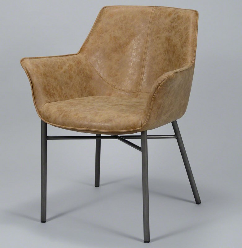 FURBO spisebordsstol - brunt kunstlæder og stål, m. armlæn thumbnail