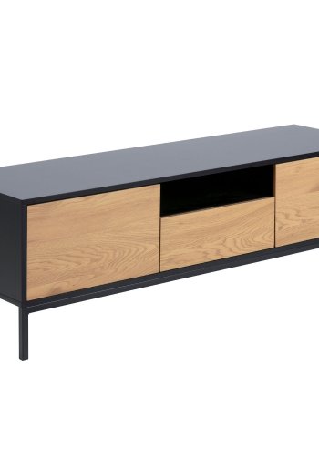 ACT NORDIC Seaford TV-Tisch - Naturpapier Wildeiche und schwarzes MDF/Metall, mit 2 Türen und 1 Schublade