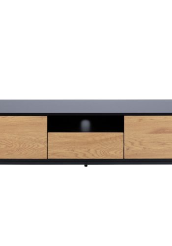 ACT NORDIC Seaford TV-Tisch - Naturpapier Wildeiche und schwarzes MDF/Metall, mit 2 Türen und 1 Schublade