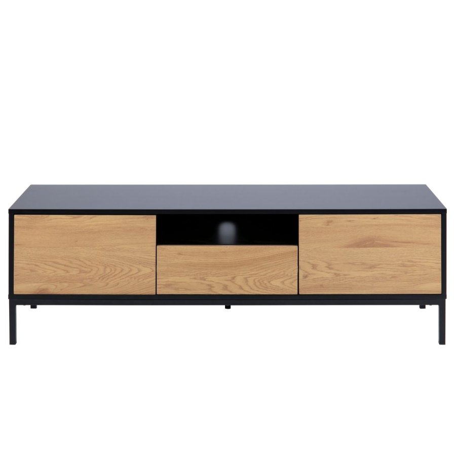ACT NORDIC Seaford TV-Tisch - Naturpapier Wildeiche und schwarzes MDF/Metall, mit 2 Türen und 1 Schublade