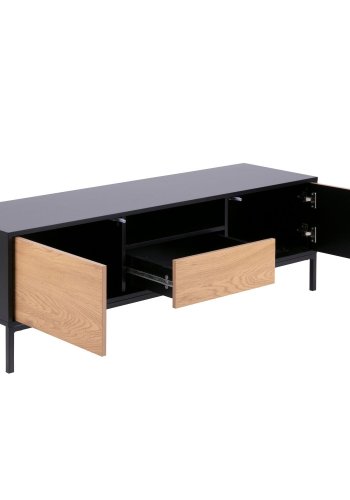 ACT NORDIC Seaford TV-Tisch - Naturpapier Wildeiche und schwarzes MDF/Metall, mit 2 Türen und 1 Schublade