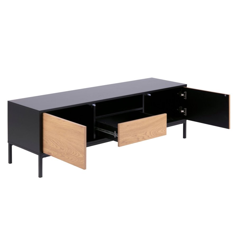 ACT NORDIC Seaford TV-Tisch - Naturpapier Wildeiche und schwarzes MDF/Metall, mit 2 Türen und 1 Schublade