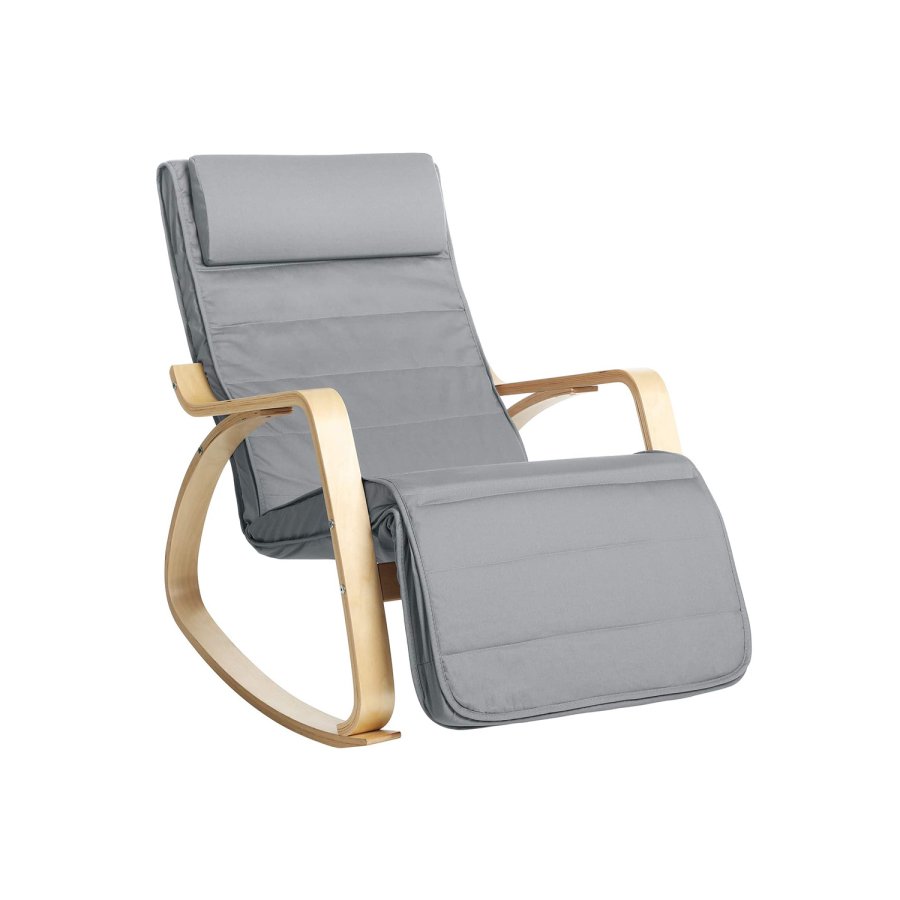 Songmics gyngestol, m. arml�n, justerbar fodst�tte i 5 pos. - lysegr� bomuld stof og natur birketr�