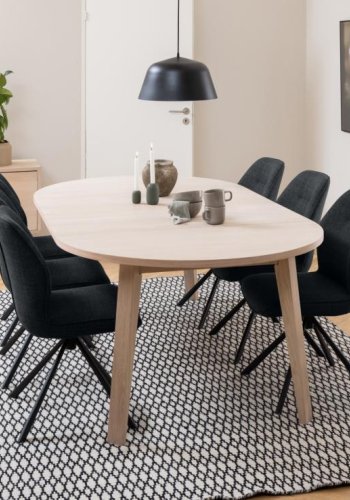 ACT NORDIC A-Line spisebord, m. udtrk, rund - hvidpigmenteret egefinér og eg (120/220)