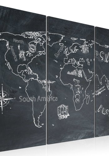 ARTGEIST Travel broadens the Mind - Verdenskort p� tavle trykt p� l�rred, 3-delt - Flere st�rrelser